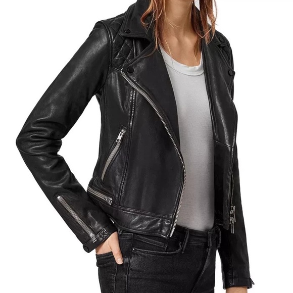 Unworn AllSaints Women's Conroy Black Leather Biker Jacket - Picture 6 of 16